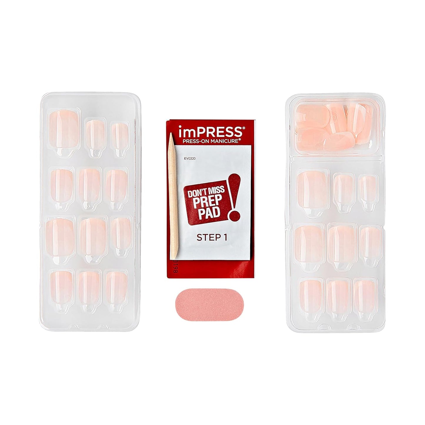 abs plastic nails with included prep pad, mini file, and manicure stick for full prep