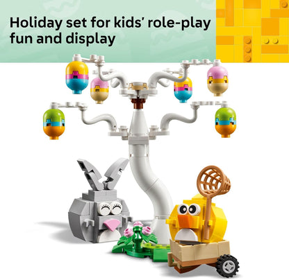 accessory wagon with rolling wheels and a net for pretend-play egg collection