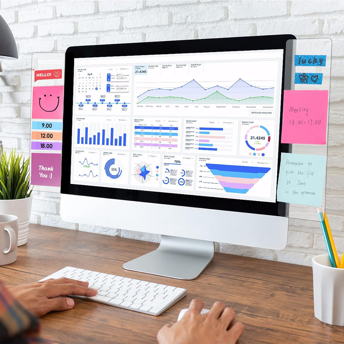Acedot Side Mount Memo Board Set Sleek Transparent Accent for Computer Workstation