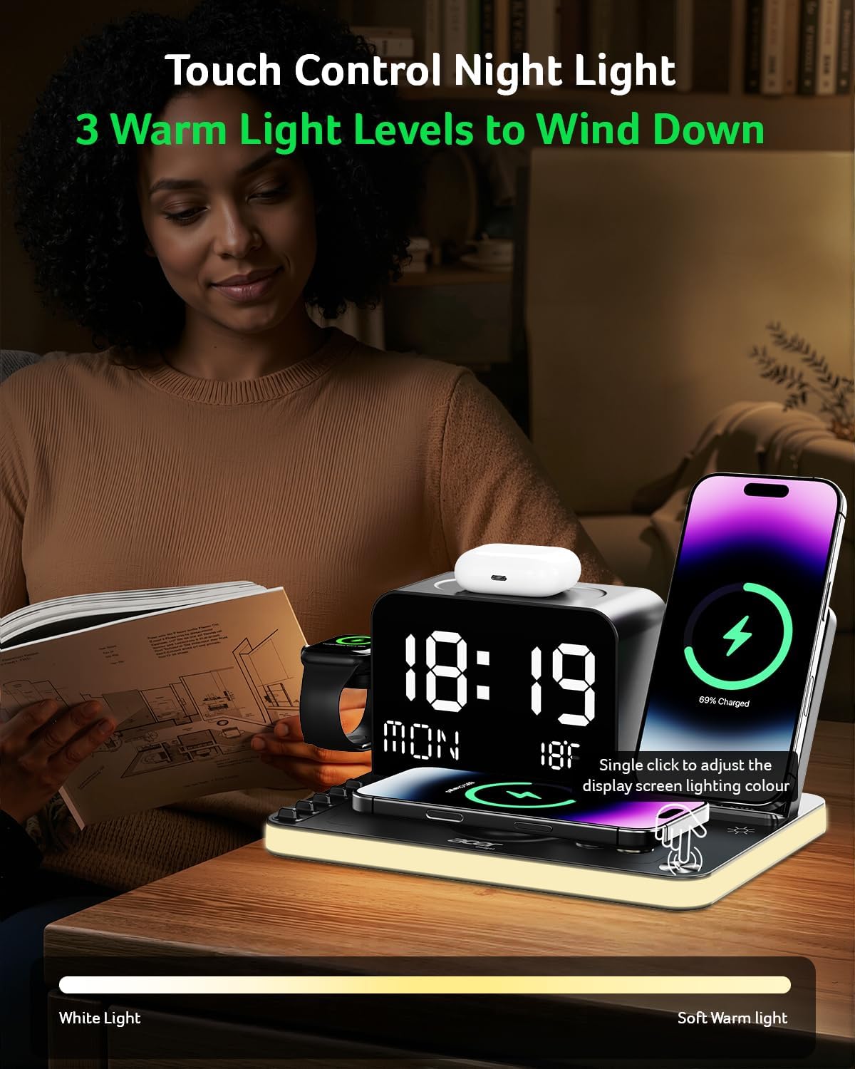 Acer Gadget 7-in-1 Apple Charger – Style-First Nightstand Replacement that Doubles as a Mood Lamp