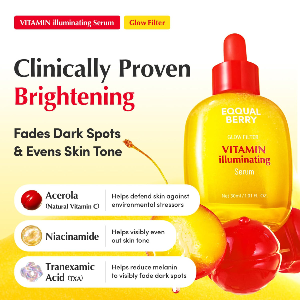acerola-derived natural vitamin c for antioxidant brightening without common ascorbic-acid sting