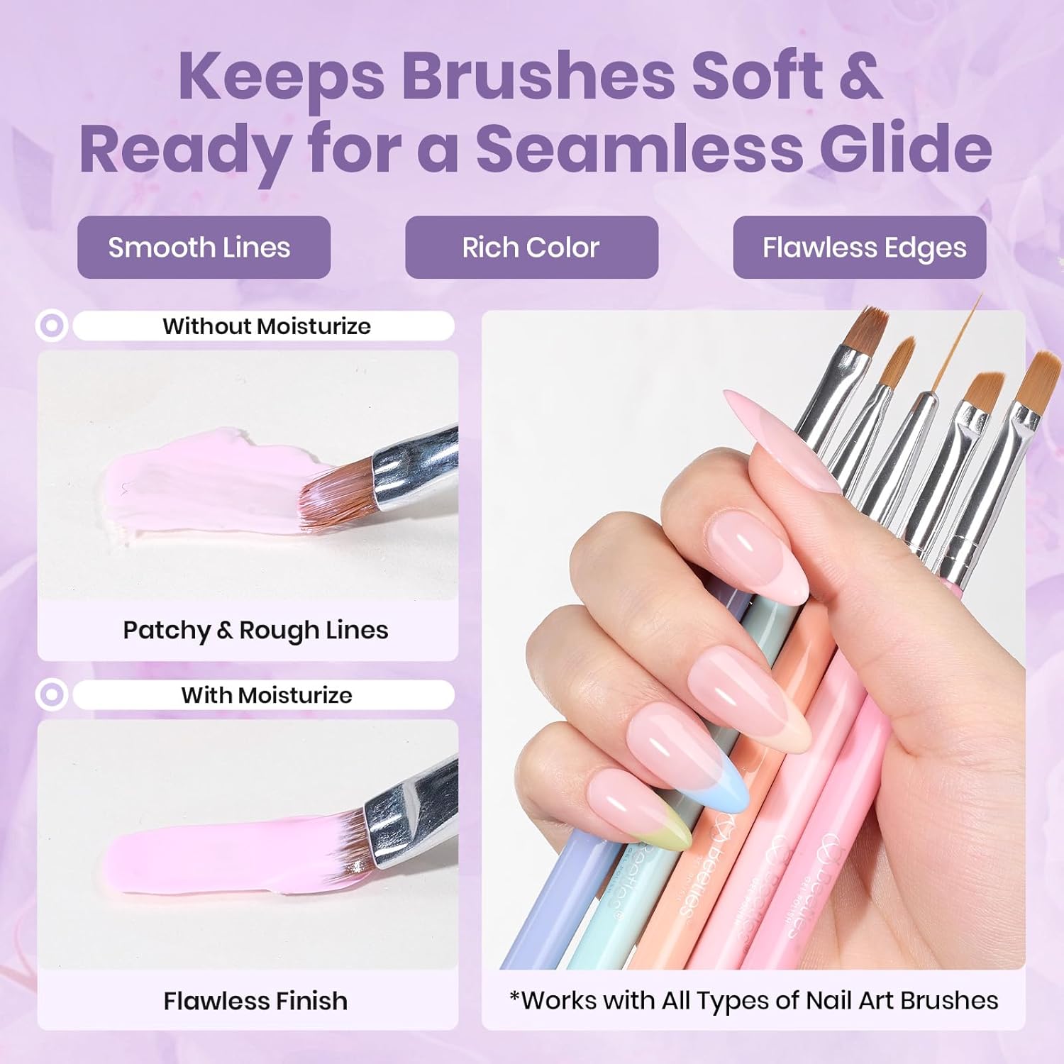 acetone-free, ethanol-free gentle formula safe on natural nails and bristles
