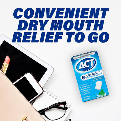 ACT Dry Mouth Gum – Daily Self-Care Chew for Medication-Induced Dry Mouth, Xylitol Soothing Mint
