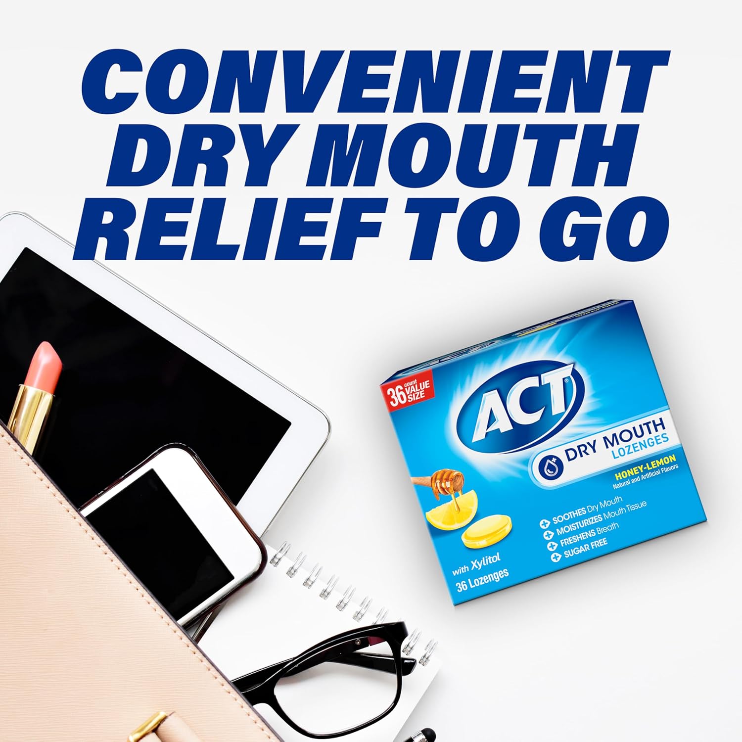 ACT Dry Mouth Lozenges With Xylitol, 36-Count, Sugar Free Honey-Lemon – Bedtime Oral Care Ritual for Restful Sleep