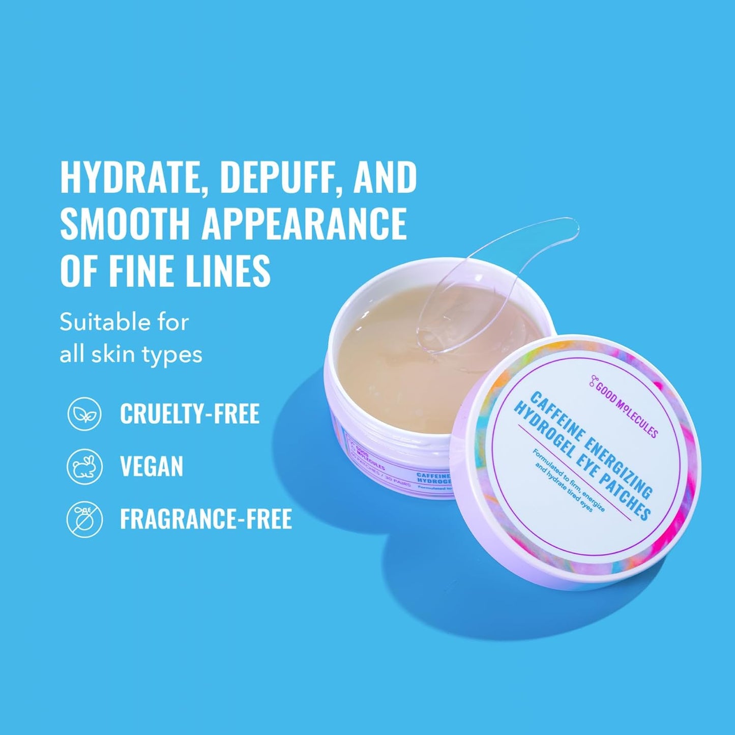 active ingredient stack: caffeine, hyaluronic acid, niacinamide, licorice extract, peptides, aloe vera