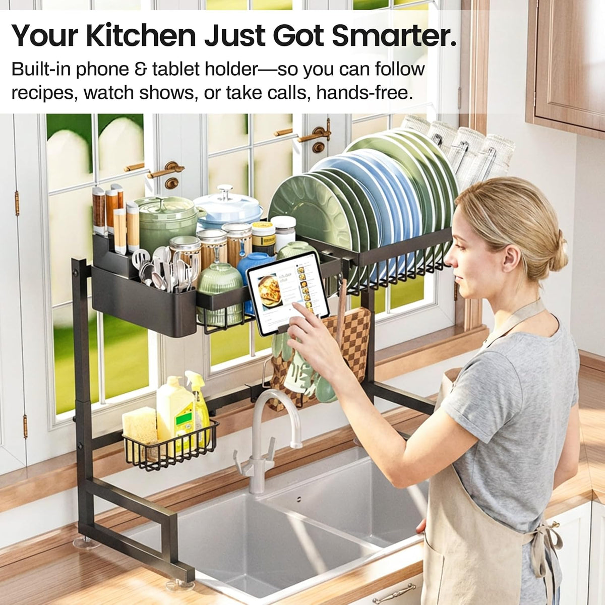 ADBIU Over The Sink Dish Drying Rack – High-Capacity 70 lb Air Dryer for Busy Family Kitchens