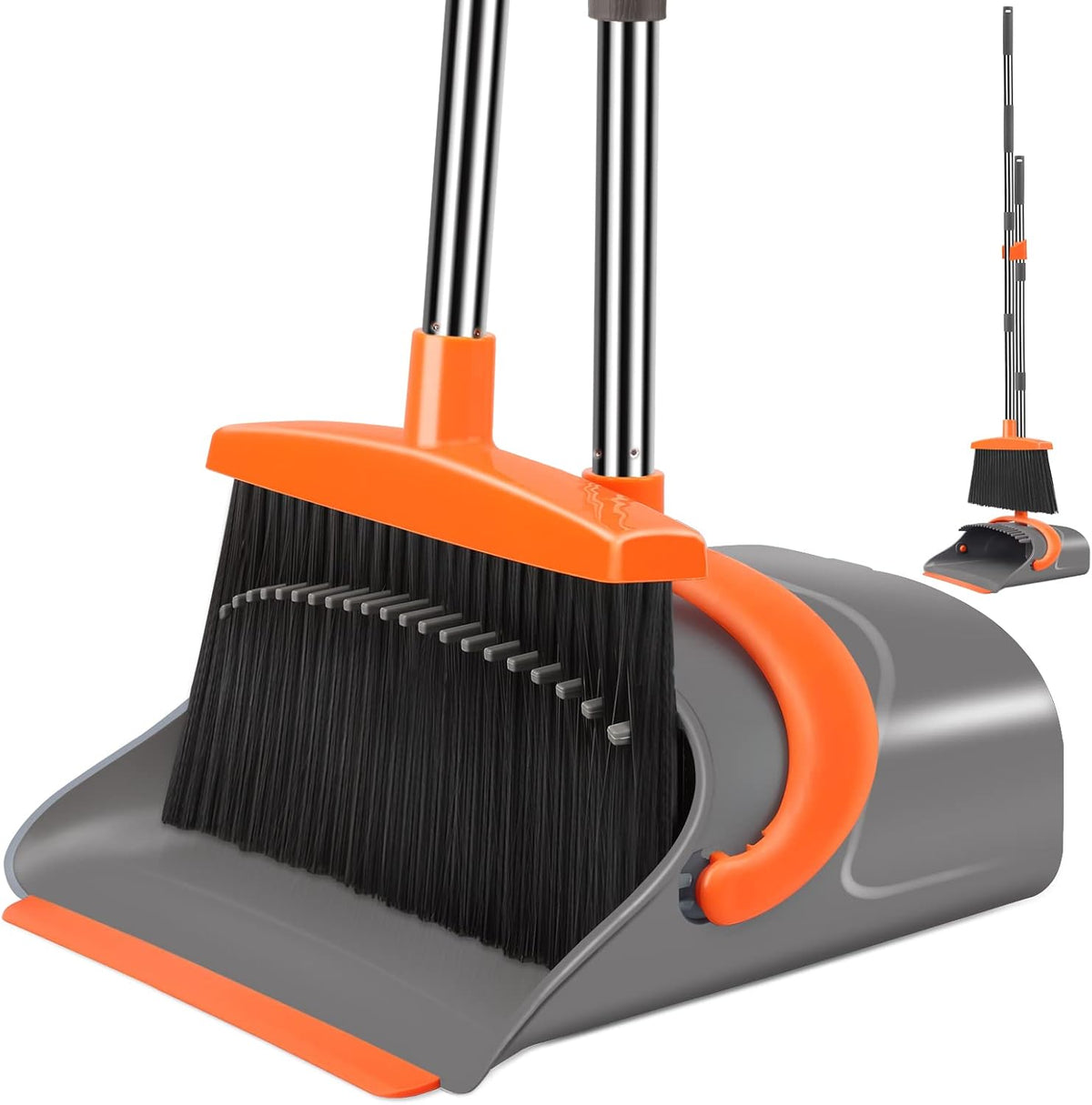 adjustable long handle up to 50.6 inches enabling upright, no-bend sweeping