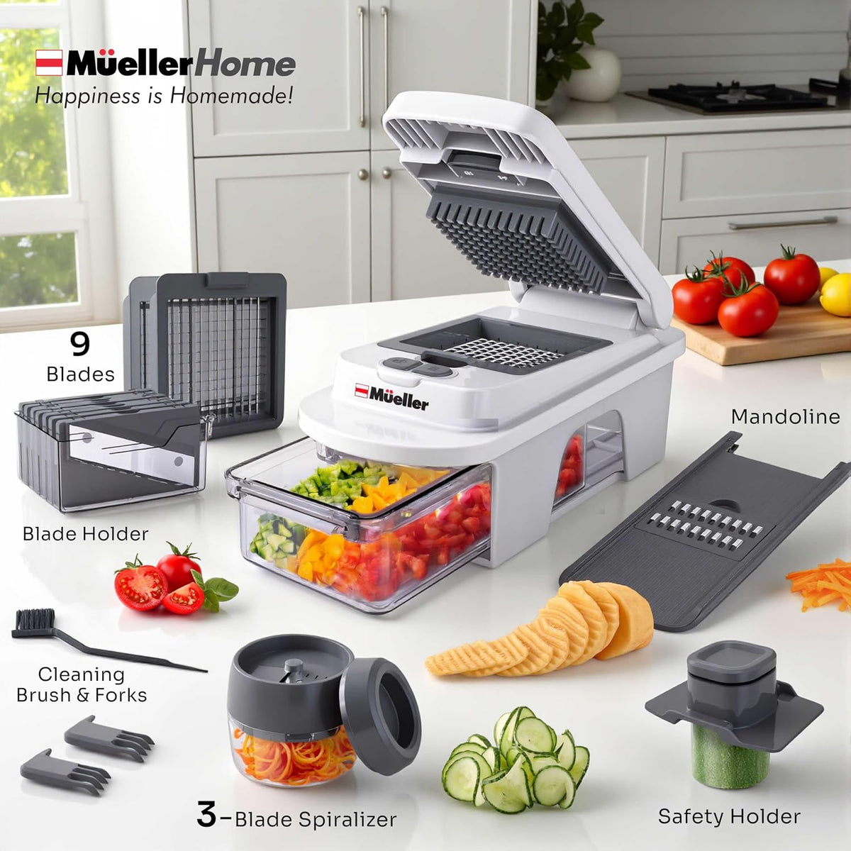 adjustable spiralizer attachment for veggie noodles and garnishes