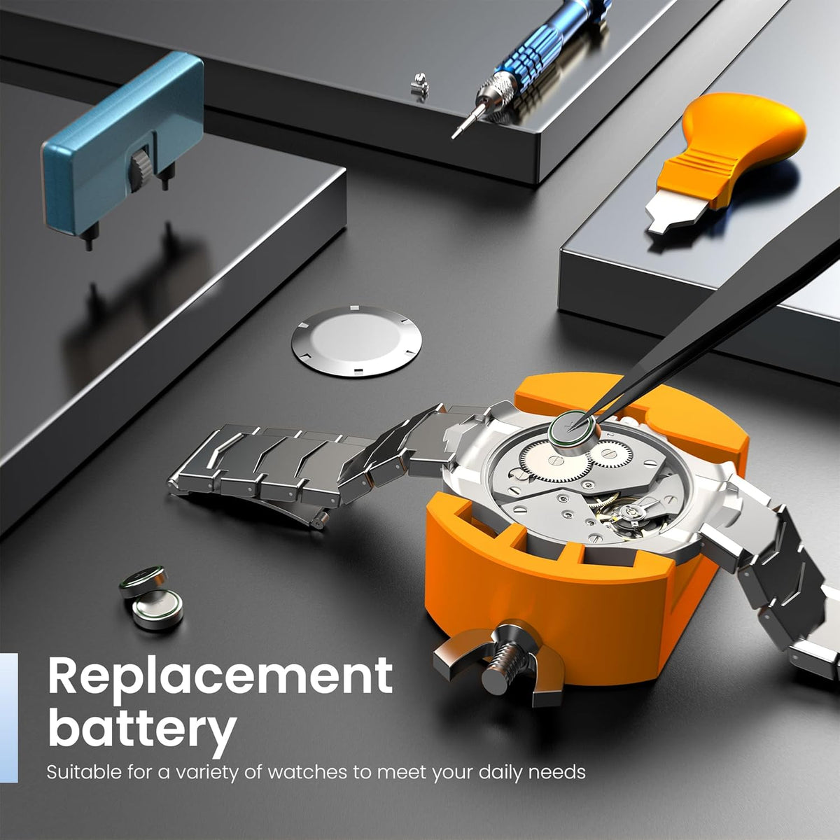 adjustable watch back case opener with rolling-wheel drill bit spacing (15-55mm range)