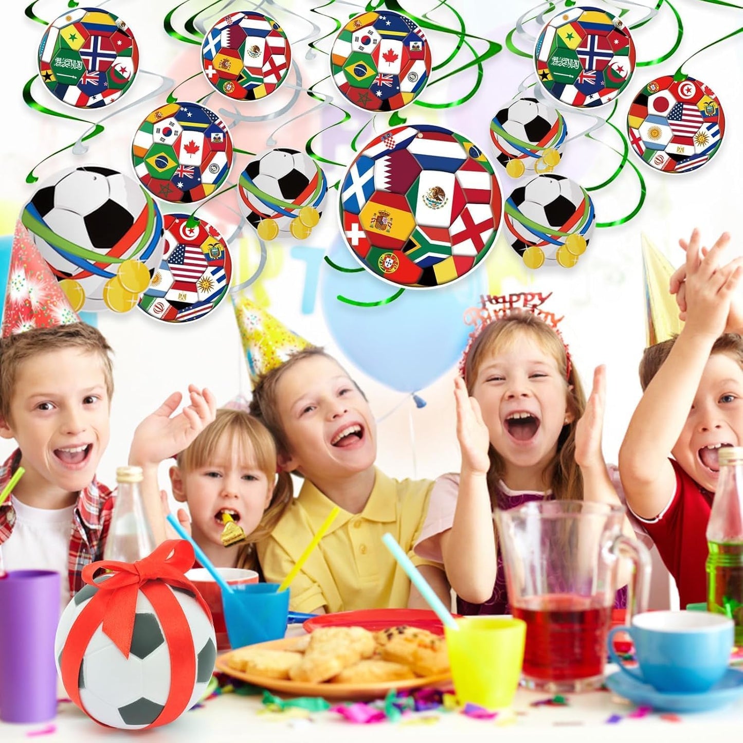 AhfuLife 24pc Soccer Swirl Bundle – Birthday Gift for Soccer Mom Hosting a World Cup Watch Party