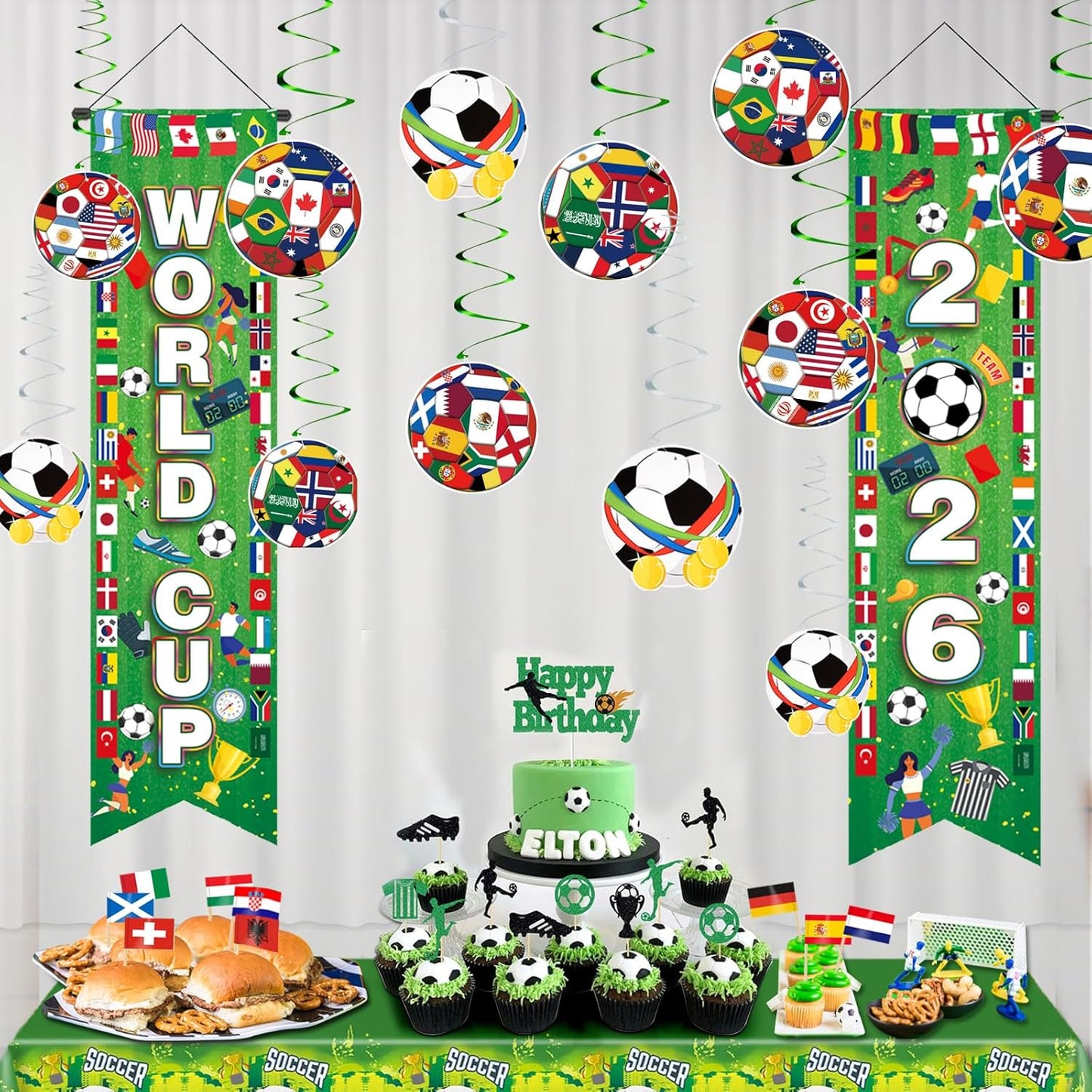 AhfuLife Soccer Themed Birthday Party Banner 2026 Hanging Door Decoration for Kids Playroom and Backyard (Style 1)