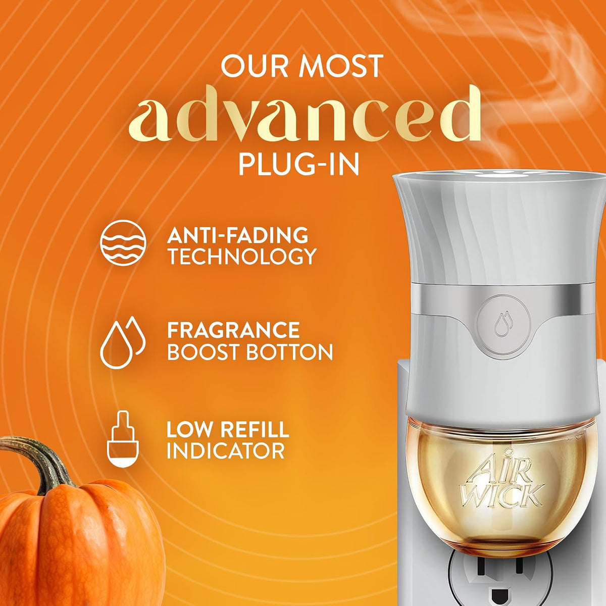 Air Wick Plug Refills Harvest Pumpkin & Spice – Fall Entryway Scent and Cozy Atmosphere, 5 Pack Plug In