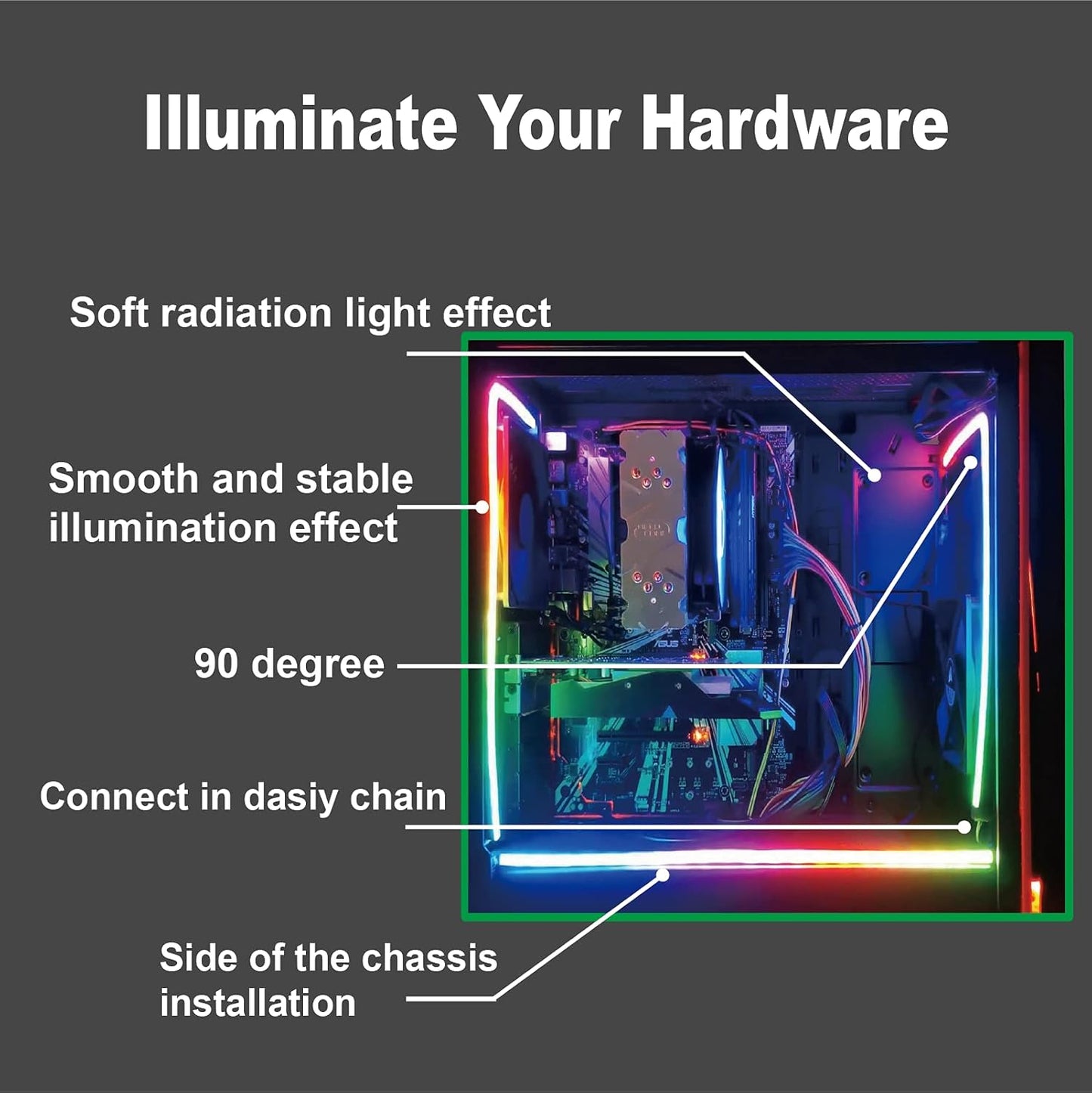 airgoo AG-NEON-LS1 ARGB Strip – Focus Boost for Home Office PC Builds, Smooth Neon Backlight to Support Streaming and Recording Sessions