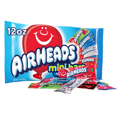 Airheads Candy, Variety Pack Individually Wrapped Mini Bars, Safe Allergy-Friendly Snack for Kids Lunchboxes and Birthday Parties, 12oz