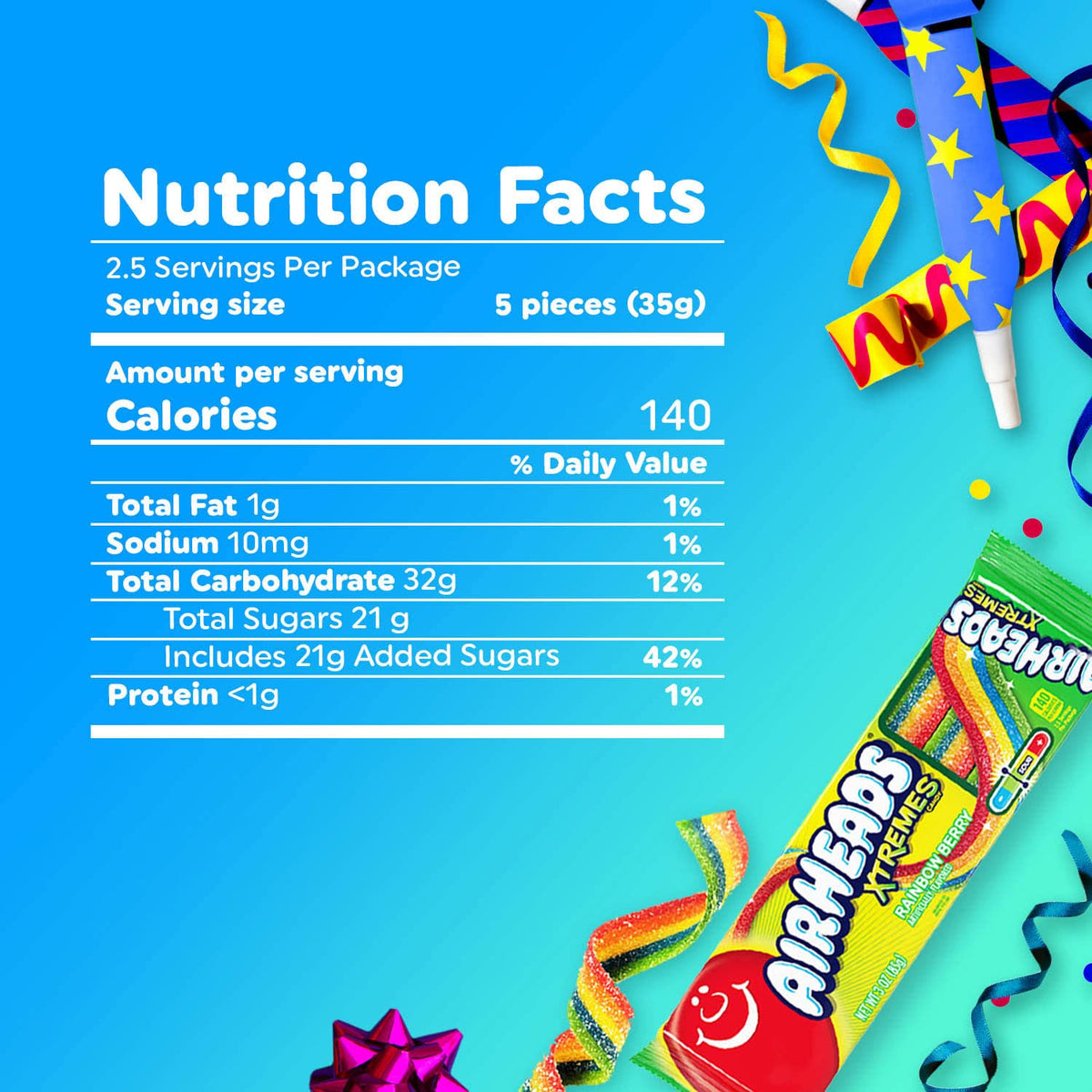 Airheads Xtremes Belts Blue Raspberry Chewy Candy, Bulk 18 Pack Individually Wrapped 2 oz Sour Belts – Heat Stable Hiking Camping and Road Trip Snack
