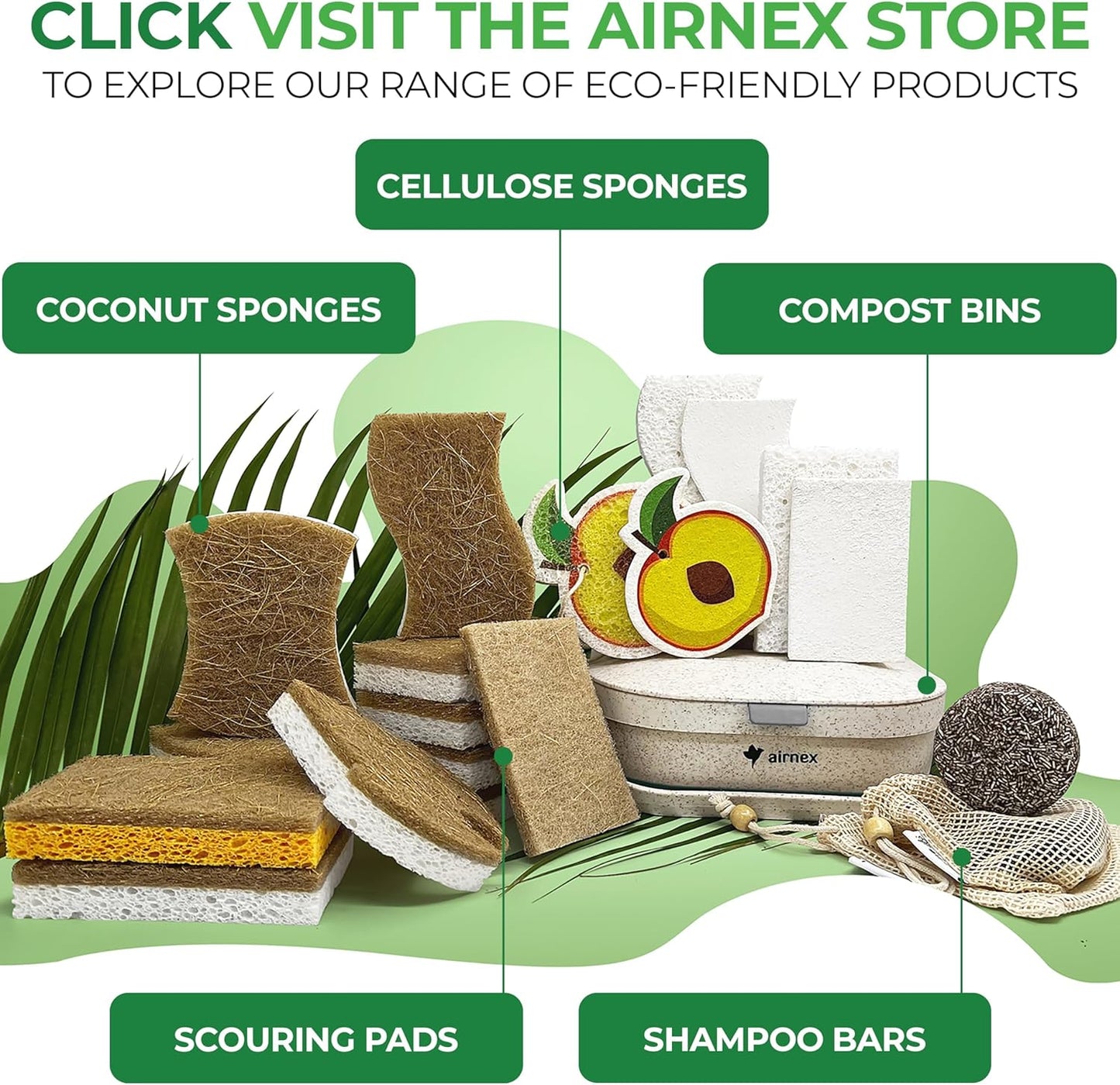 AIRNEX Odor-Resistant Dish Sponge for Health-Conscious Homes, Fast-Drying Coconut Fiber Sponge