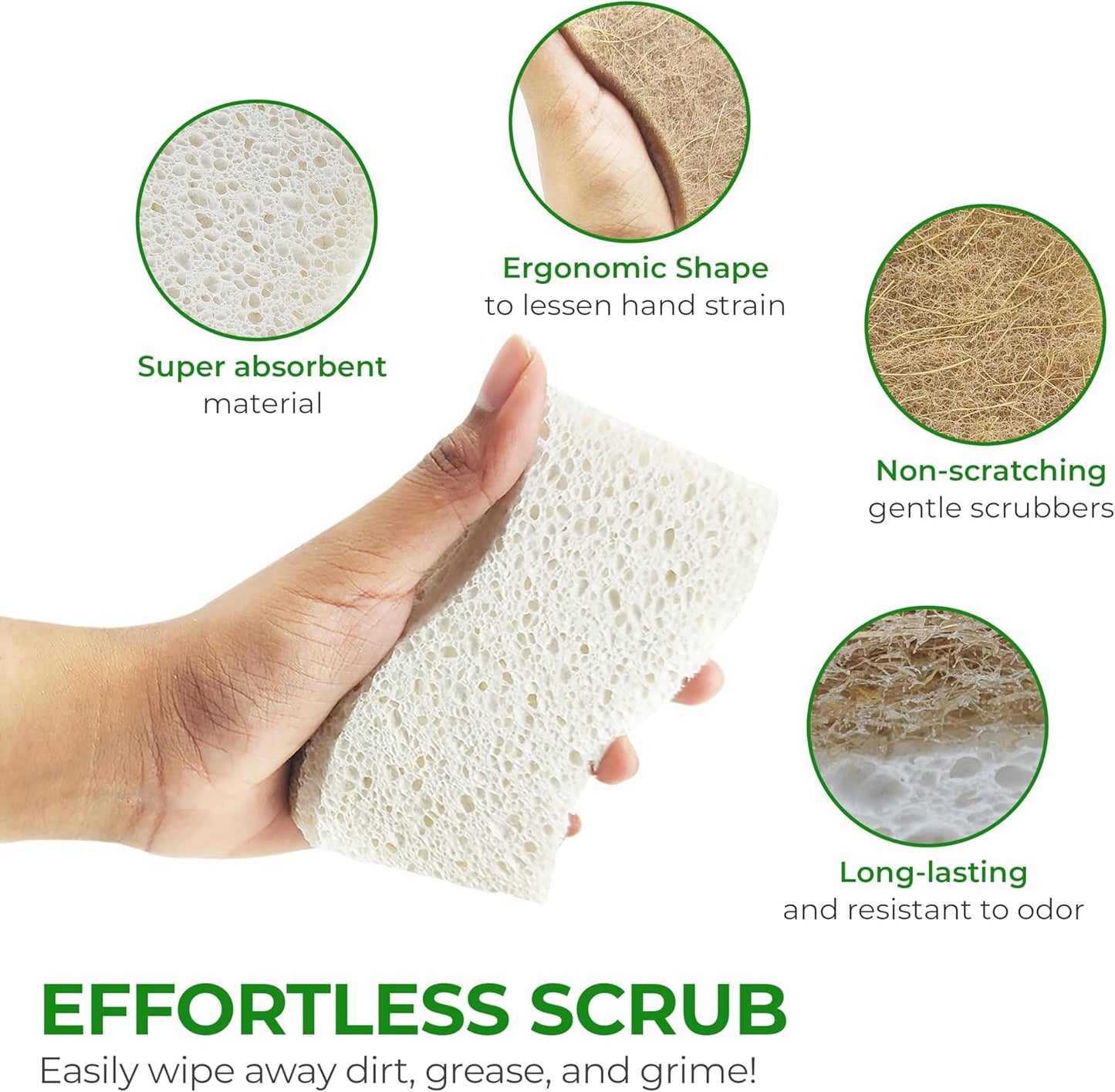 AIRNEX Odor-Resistant Dish Sponge for Health-Conscious Homes, Fast-Drying Coconut Fiber Sponge