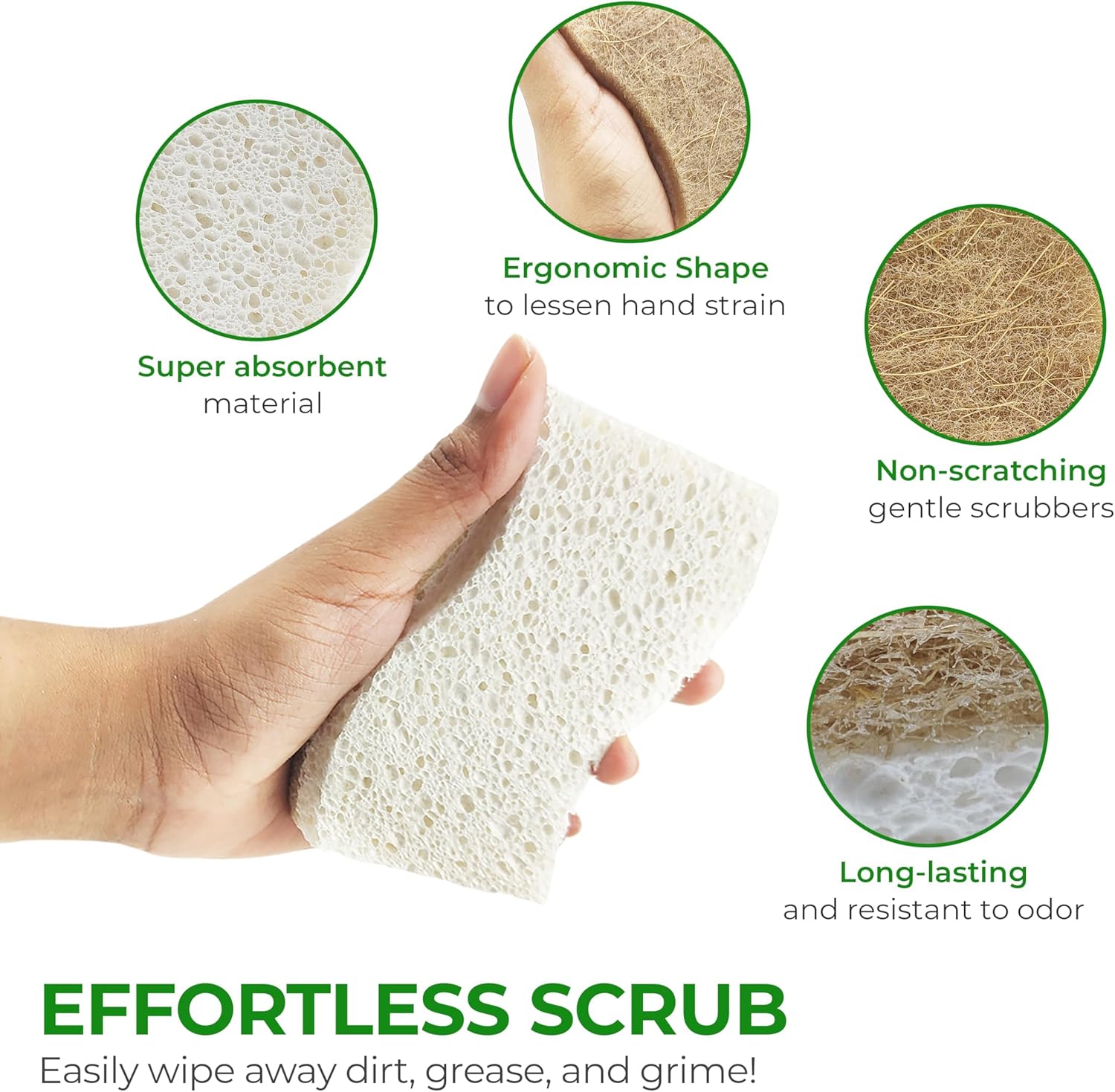 AIRNEX Odor-Resistant Dish Sponge for Health-Conscious Homes, Fast-Drying Coconut Fiber Sponge