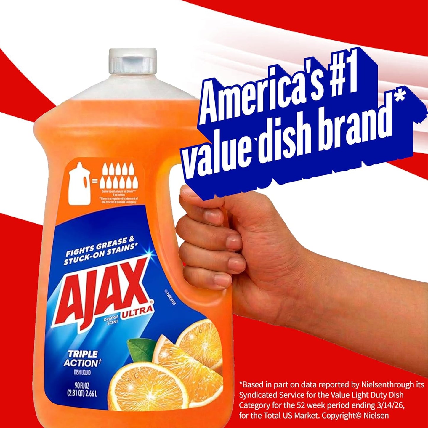 Ajax Ultra Liquid Dish Soap Orange Scent Triple Action 90 fl oz Bottle Portable Grease Cutter for Camping Trips