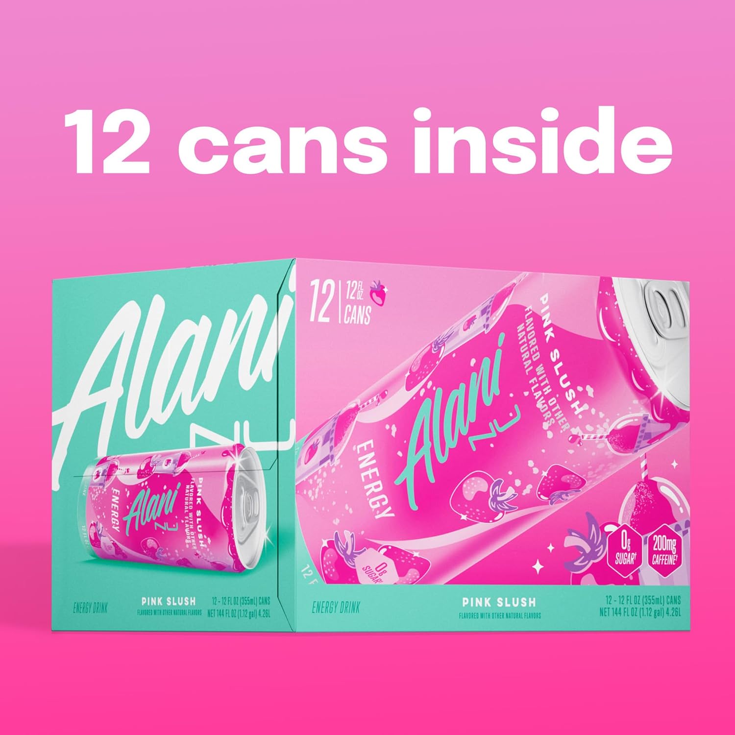 Alani Nu Pink Slush Sugar Free Energy – Clean Calm Focus Beverage for Yoga, Skincare Night and Mindful Mornings, 12 Pack