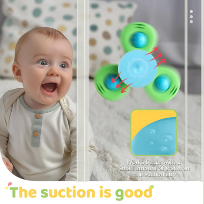 ALASOU Suction Cup Spinner Set – Toddler Bath Toy for 1-3 Year Olds, Nursery and High Chair Tray Activity