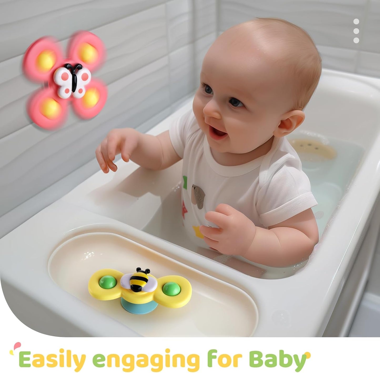 ALASOU Suction Cup Spinner Set – Toddler Bath Toy for 1-3 Year Olds, Nursery and High Chair Tray Activity