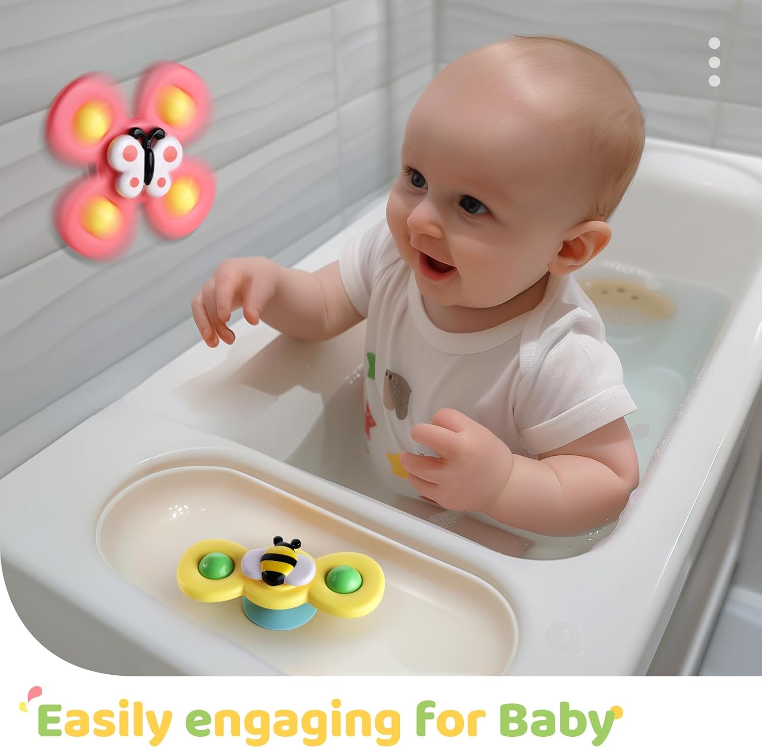 ALASOU Suction Cup Spinner Set – Toddler Bath Toy for 1-3 Year Olds, Nursery and High Chair Tray Activity