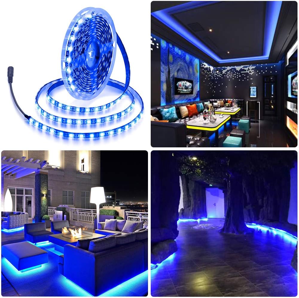 ALITOVE 16.4ft Slim Blue LED Strip Light for Clean-Lined Shelving and Coves, 12V 5050 Uncluttered Glow