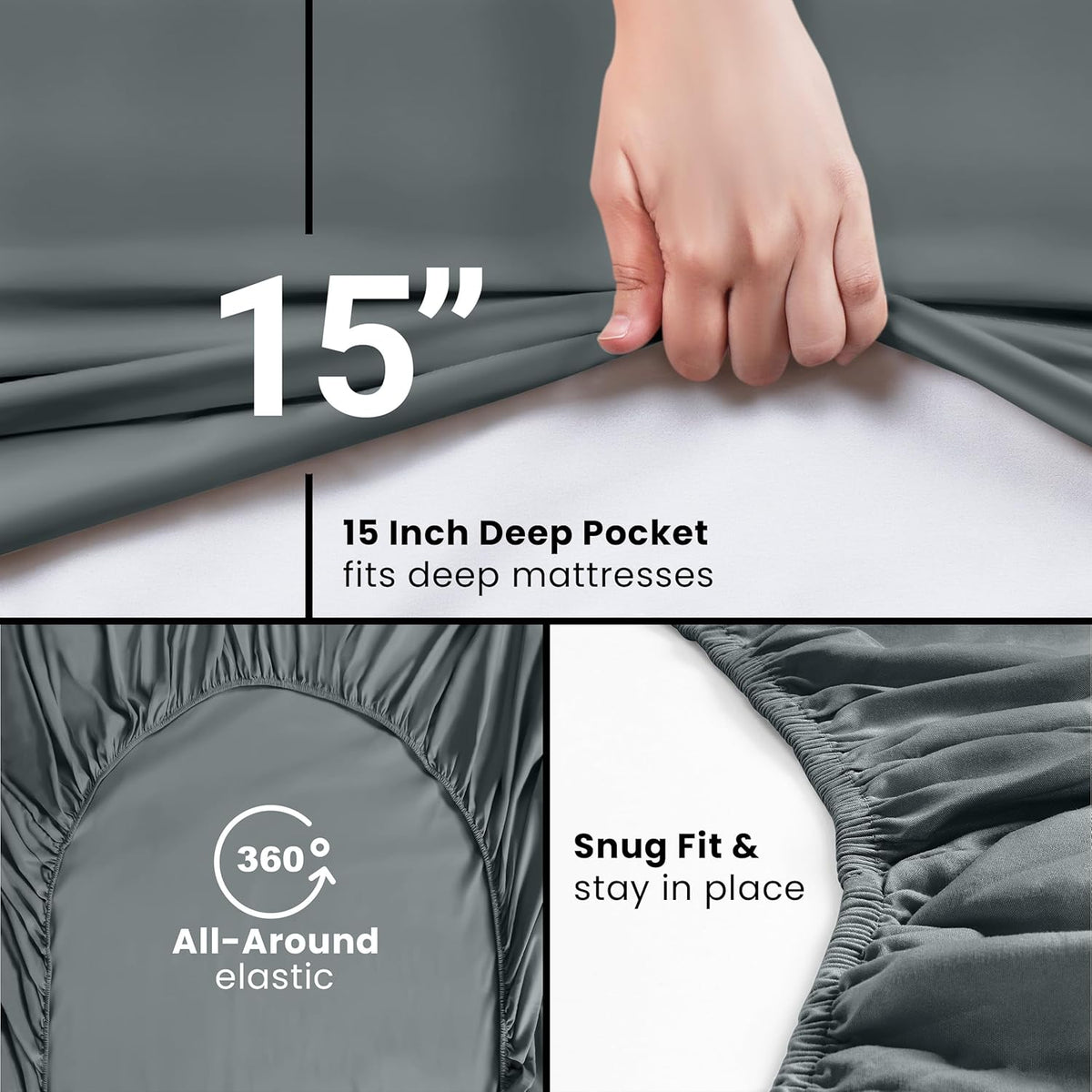 all-around elastic band for a snug, secure fit on the mattress base