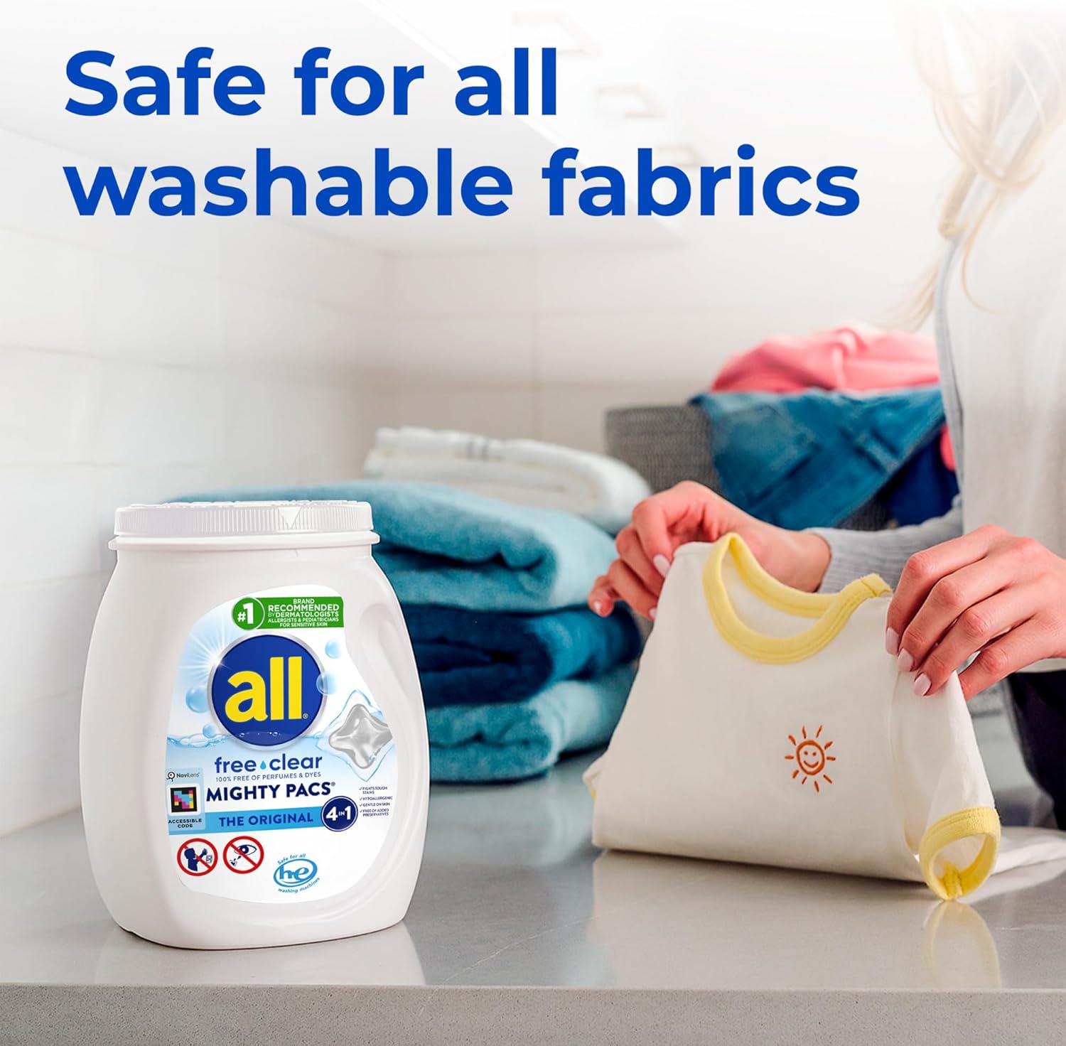 All Free Clear Mighty Pacs – Allergy-Safe Laundry Detergent for Sensitive Skin Households, 60 Count