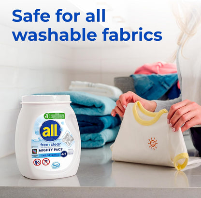 All Free Clear Mighty Pacs – Allergy-Safe Laundry Detergent for Sensitive Skin Households, 60 Count