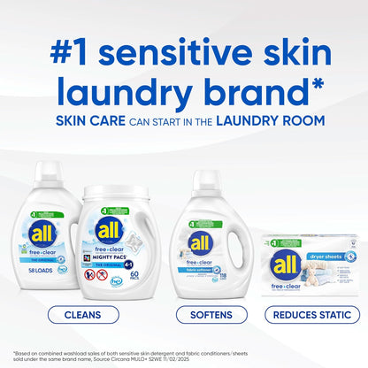 all Free Clear Mighty Pacs with OXI – Thoughtful Housewarming Gift for Sensitive Skin Households, 56 Count