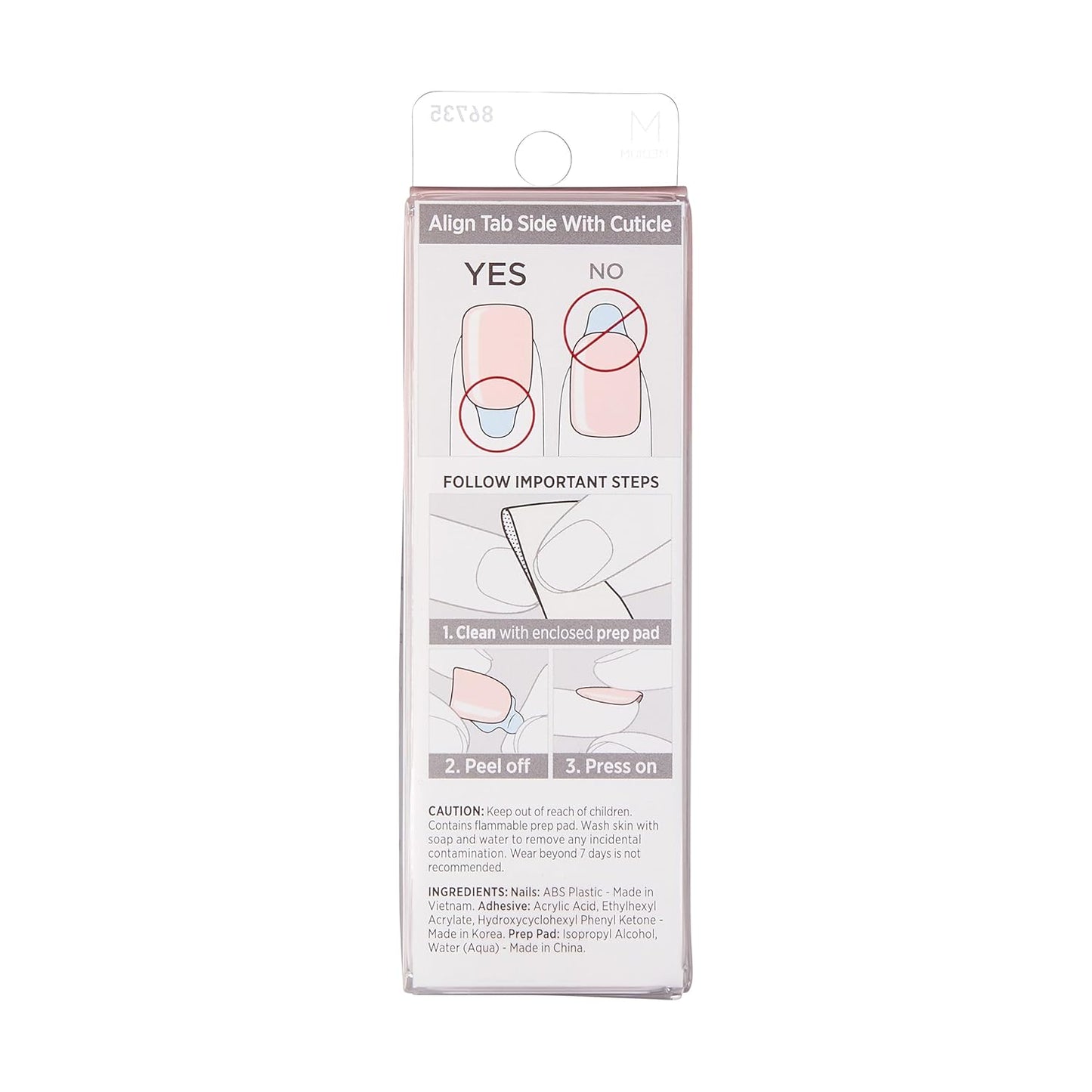 all-inclusive kit: 30 nails, prep pad, mini file, and manicure stick