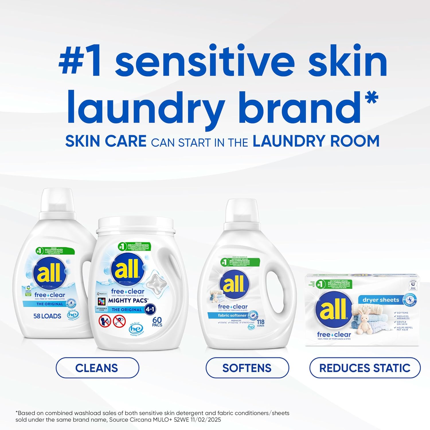 all Mighty Pacs Free Clear Laundry Detergent – Busy Household Laundry Shortcut, No Measure Single-Dose Pacs for Quick Loads