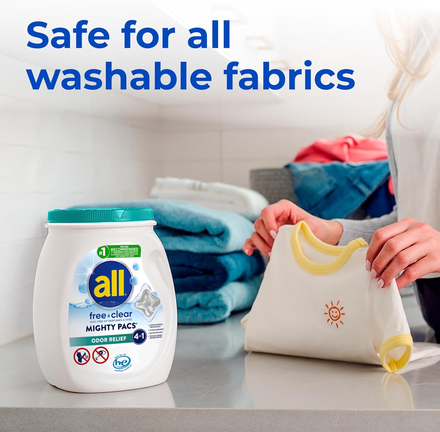 All Mighty Pacs Free Clear Laundry Pacs – Gentle Nursery Laundry for Newborns and Toddlers with Sensitive Skin