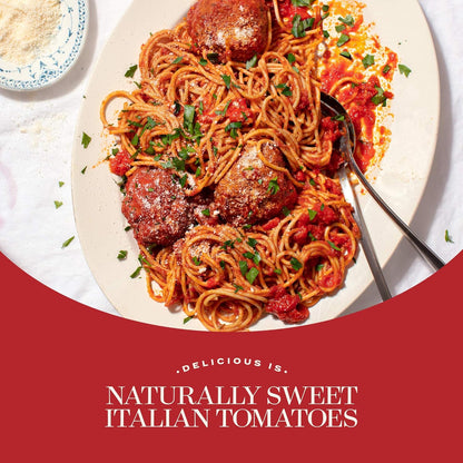 all-natural ingredient panel: italian tomatoes, olive oil, onions, garlic, basil, oregano