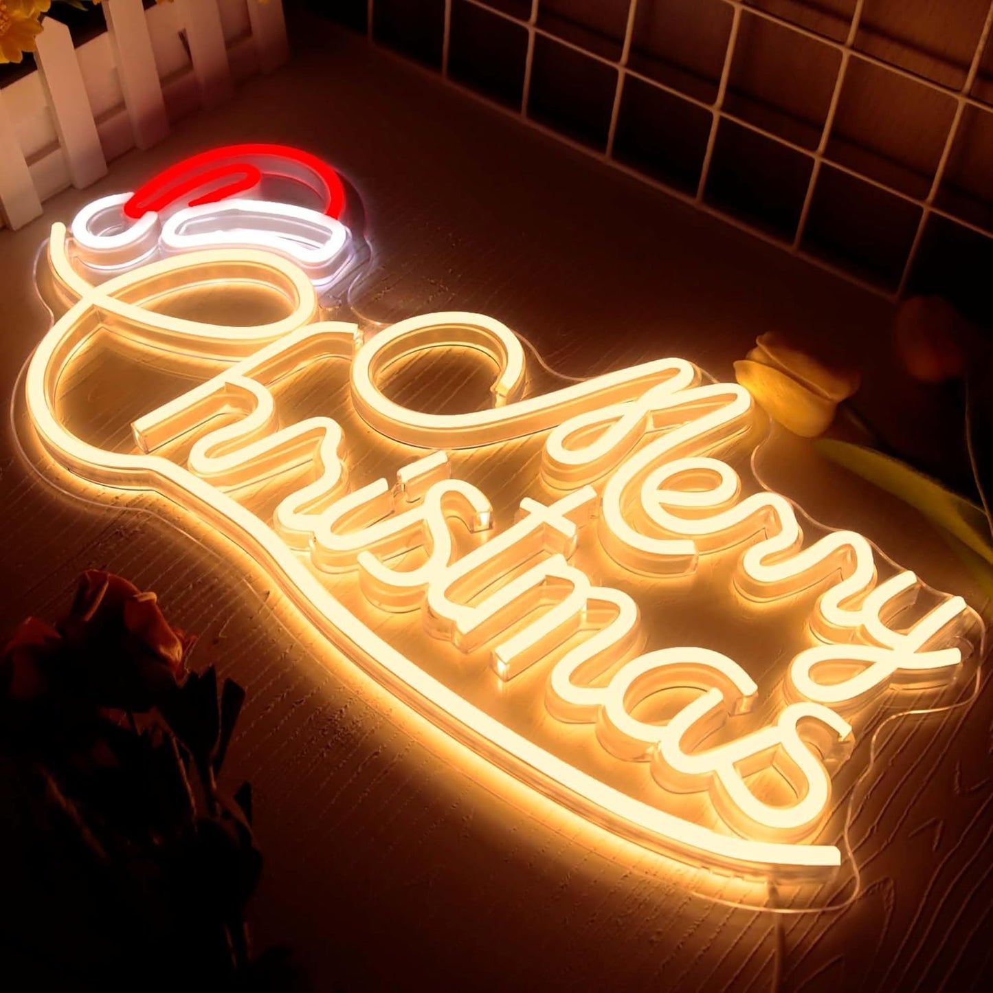 Allball Merry Christmas Neon Sign – Child Safe Wall Light for Nursery and Playroom, Cool Touch LED Design