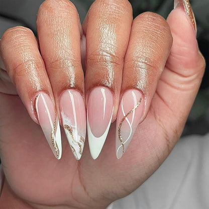 Almond Press on Nails Medium with 38 Designs – Stress Free At Home Manicure, Glitter Ombre Press ons for Wind Down Evenings