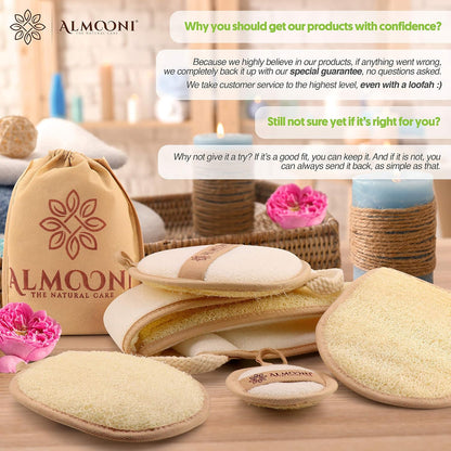 Almooni Two-Sided Loofah Exfoliating Pad – Intentional Shower Accessory for a Less-Is-More Routine