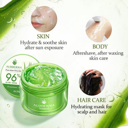 Aloderma Aloe Vera Gel – One-Jar Minimalist Routine for Face, Scalp & Hair, Clean Beauty Staple