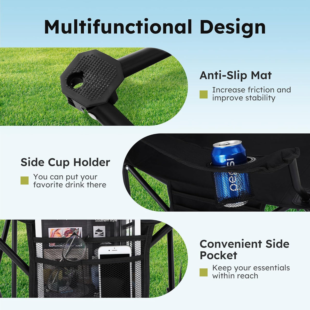 ALPHA CAMP 2-Pack Heavy-Duty Outdoor Chair with Armrest Padding – Ergonomic Rest Seat for Stress-Free Camping Weekends