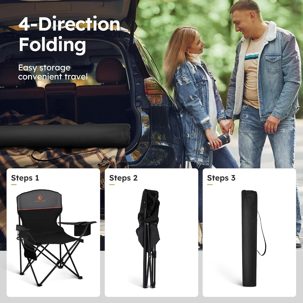 ALPHA CAMP 2-Pack Heavy-Duty Outdoor Chair with Armrest Padding – Ergonomic Rest Seat for Stress-Free Camping Weekends