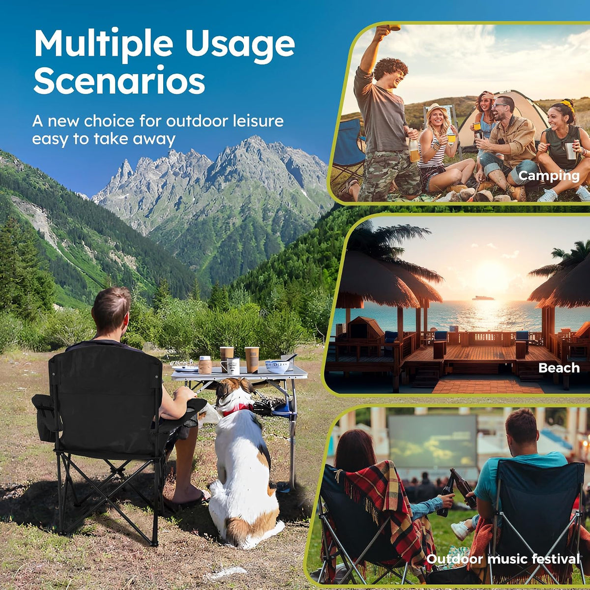 ALPHA CAMP 2-Pack Heavy-Duty Outdoor Chair with Armrest Padding – Ergonomic Rest Seat for Stress-Free Camping Weekends