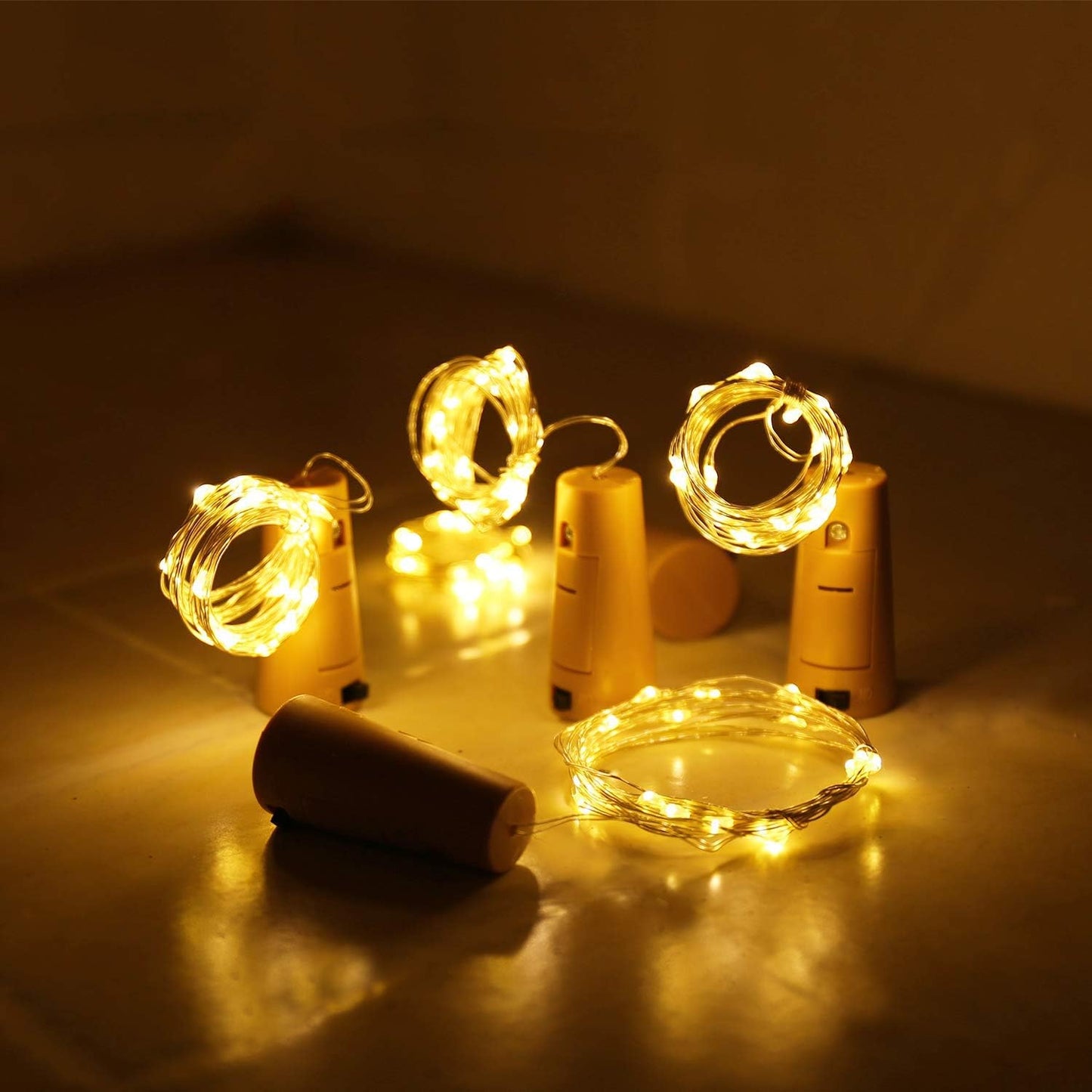 Aluan Slim Cork LED Bottle Lights 10 Pack – Minimalist Home Accent with Neutral Warm White Glow and Clean Silver Wire
