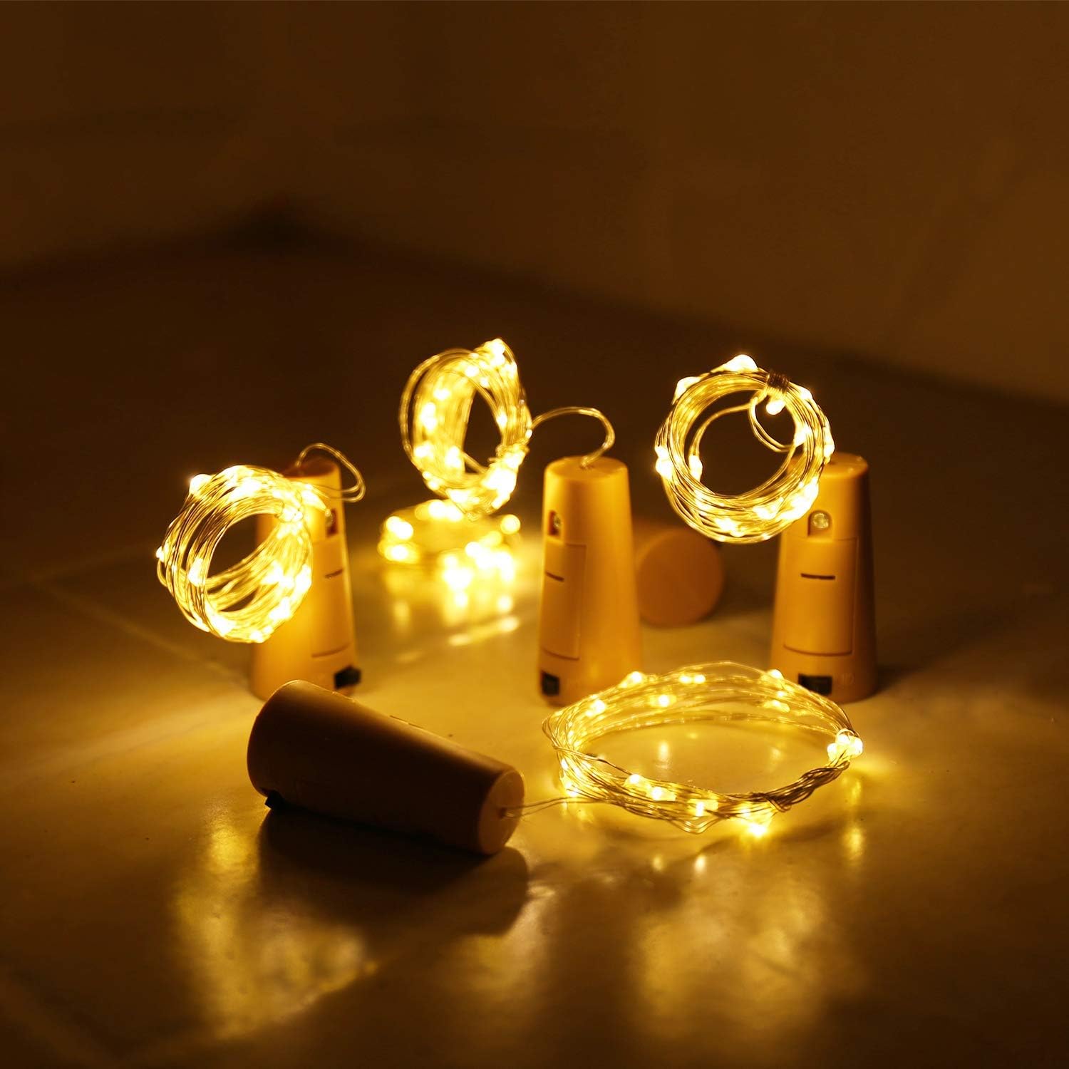 Aluan Slim Cork LED Bottle Lights 10 Pack – Minimalist Home Accent with Neutral Warm White Glow and Clean Silver Wire
