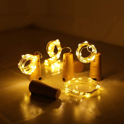 Aluan Slim Cork LED Bottle Lights 10 Pack – Minimalist Home Accent with Neutral Warm White Glow and Clean Silver Wire