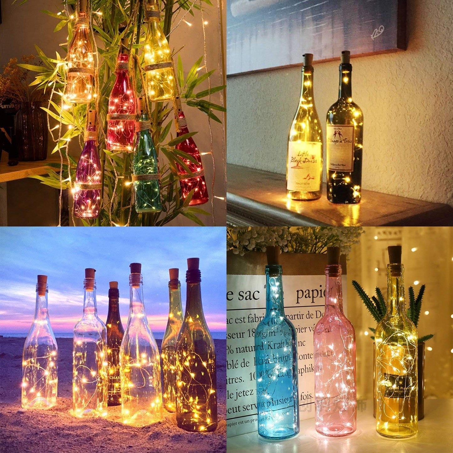 Aluan Slim Cork LED Bottle Lights 10 Pack – Minimalist Home Accent with Neutral Warm White Glow and Clean Silver Wire