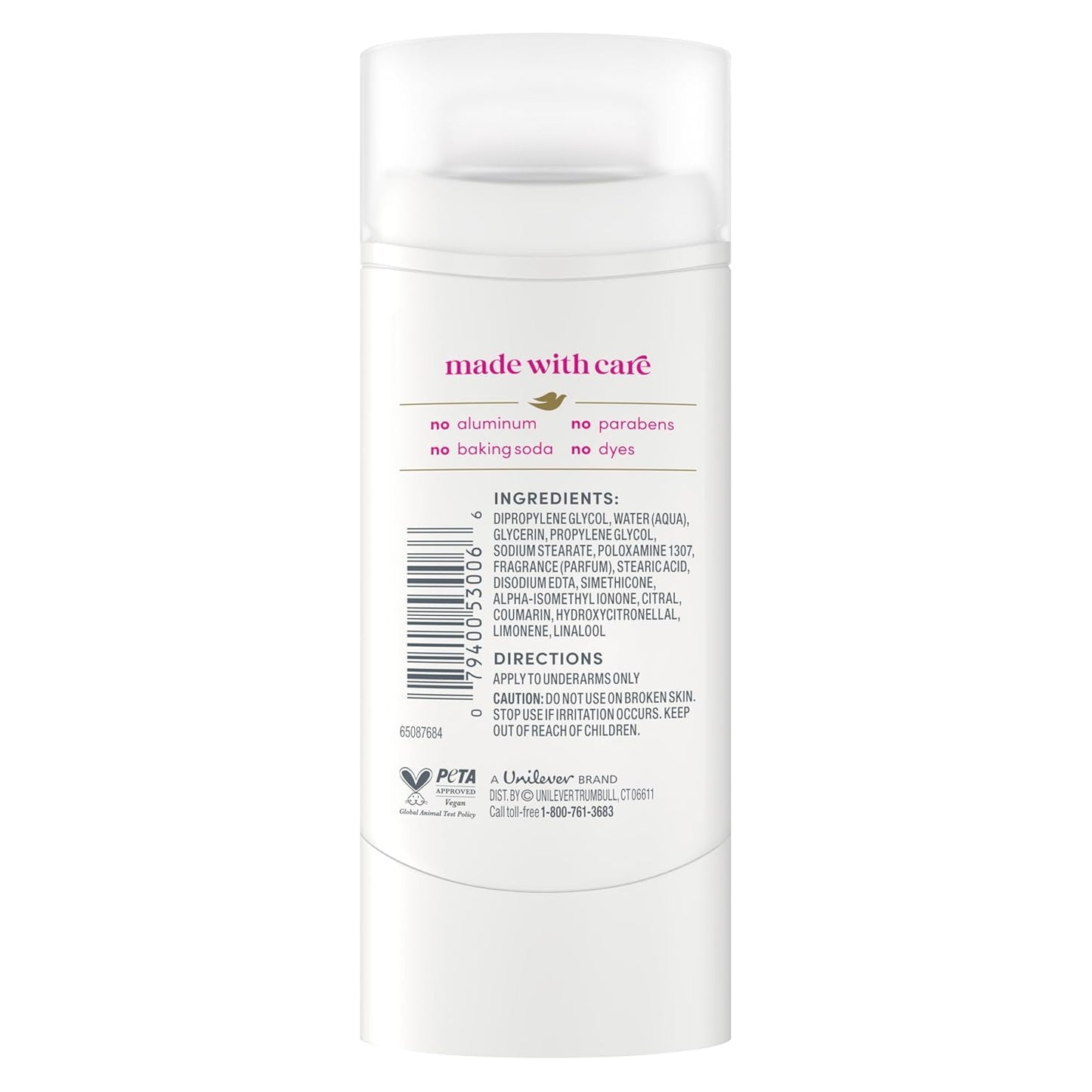 aluminum-free, paraben-free, baking soda-free, and dye-free composition