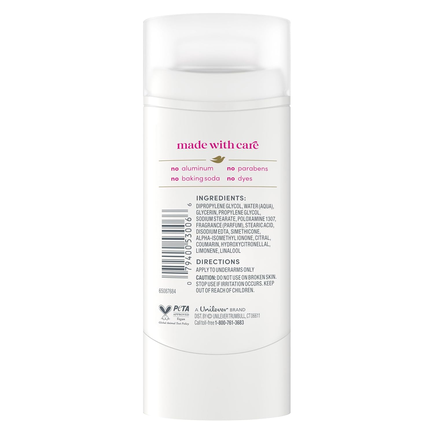 aluminum-free, paraben-free, baking soda-free, and dye-free composition