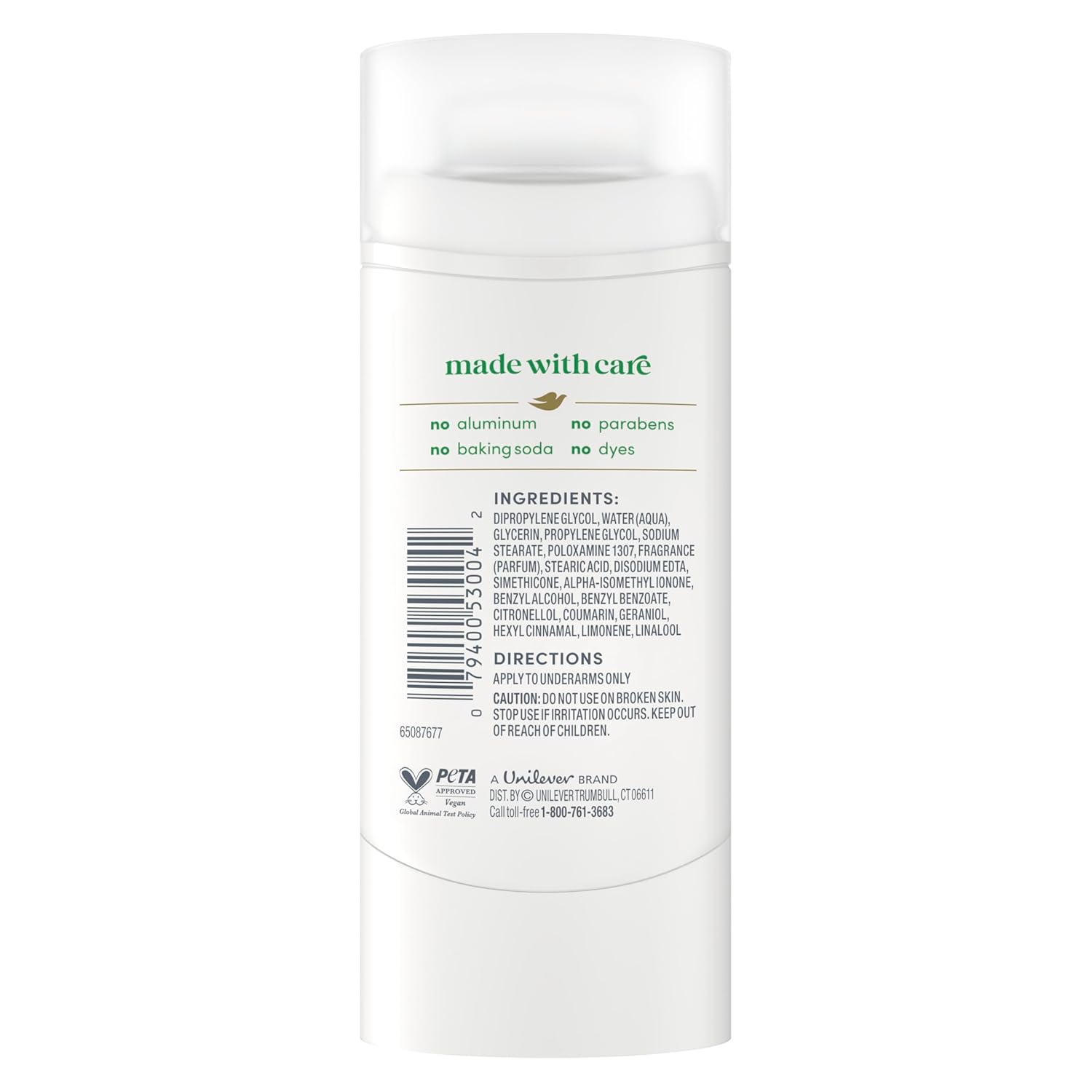 aluminum-free, paraben-free, baking soda-free, and dye-free formulation
